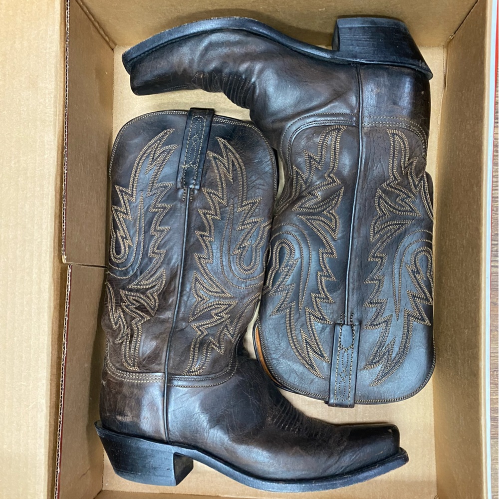 Women's size 8 Lucchese Western Boots N4554 Chocolate Mad Dog Goat Leather